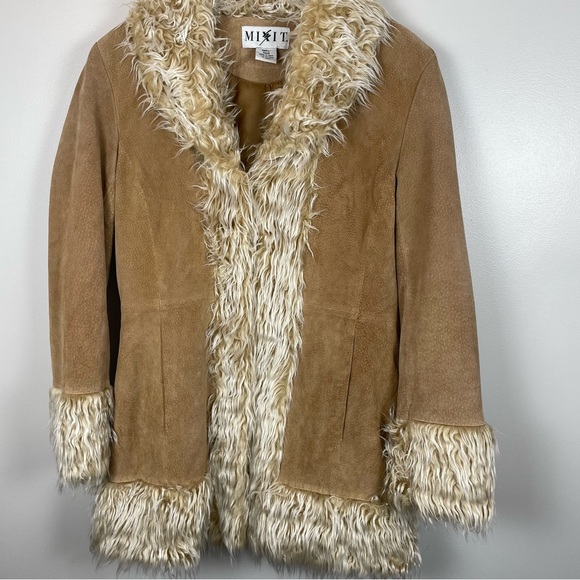 MIXIT Suede & Faux Fur Tan Coat-Women’s Size Small - Picture 3 of 6